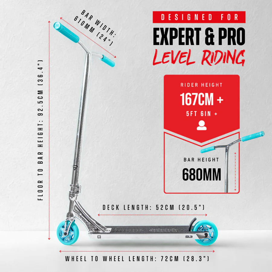 CORE SL3 Complete Stunt Scooter - Chrome/Teal