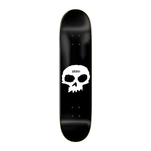 ZERO SKATEBOARD DECK SINGLE SKULL BLACK WHITE 8"