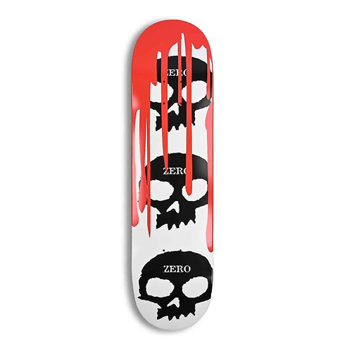 ZERO SKATEBOARD DECK 3 SKULL BLOOD WHITE BLACK RED 8.125"