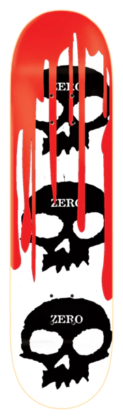 ZERO SKATEBOARD DECK 3 SKULL BLOOD WHITE BLACK RED 8.125"